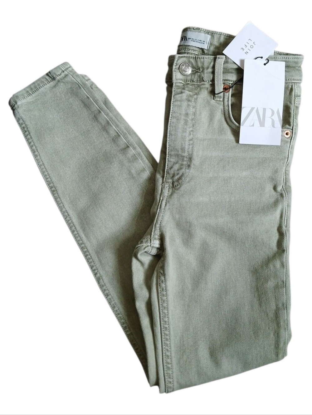 New With Tags- Zara-Hi-Rise- Skinny Jeans-Olive Green-Size 2